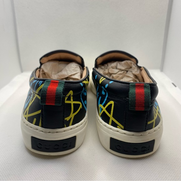 GUCCI Authentic Designer, Ghost Graffiti GG Logo Slip On Sneakers, Black (36) - Picture 7 of 12